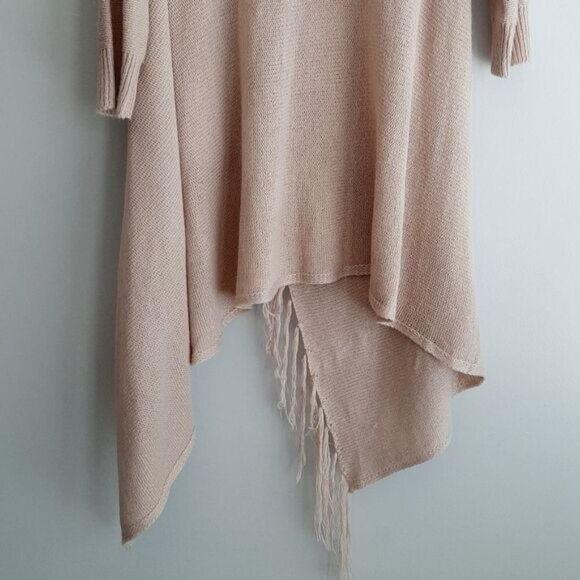 Fringe Hem \ Waterfall Sweater Cardigan Open Front / One Button Cream Pink Sz S - Picture 8 of 8